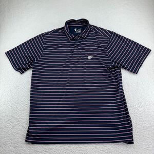 FG Tech Golf‎ Polo Mens XL Blue Striped Performance Short Sleeve Shirt USA Made